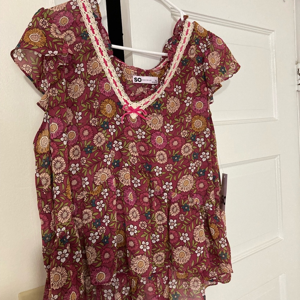 Floral Pink Blouse with Lace Trim NWTS - Picture 2 of 11